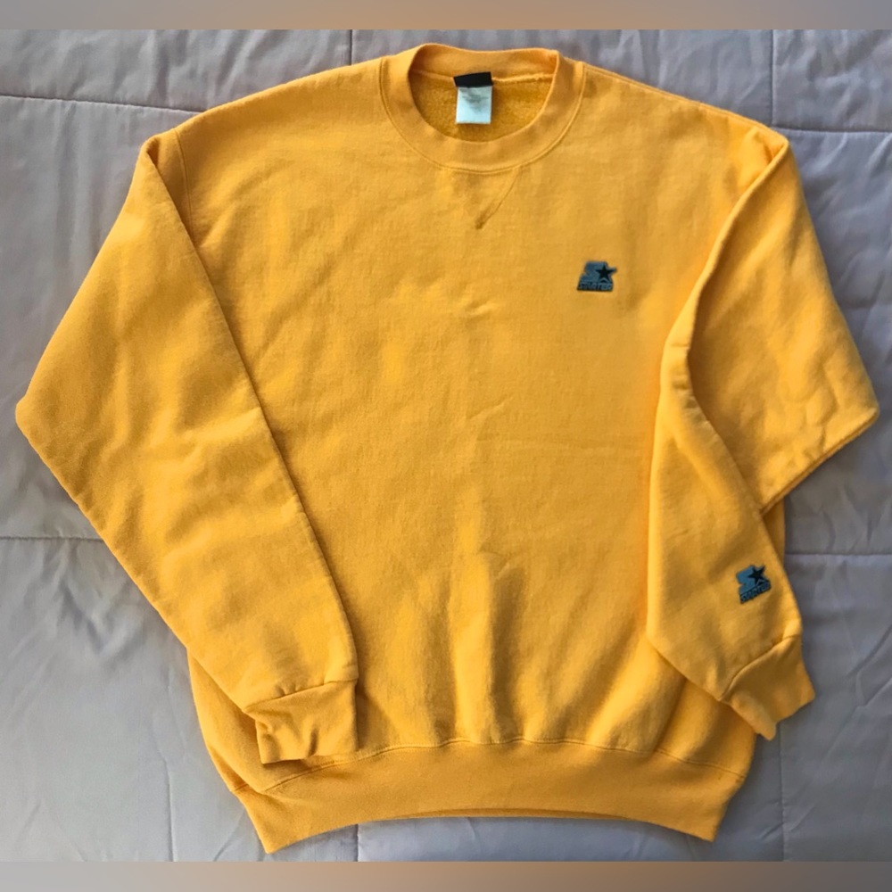 NWOT STARTER Almost Vintage Bold Yellow Athletic Crew Neck Sweater - M